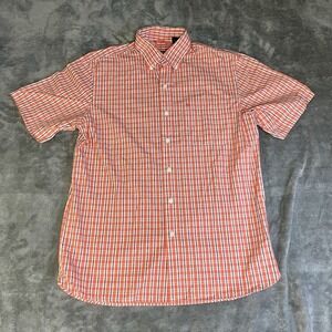 IZOD Button Down Shirt Mens Medium Orange Plaid Short Sleeve Casual Pocket